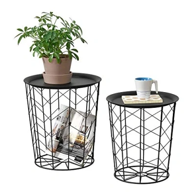Abbildung von en.casa Beistelltisch (Set, 2 St., 2er Set), Cerisey Metallkorb Set aus Metall Schwarz