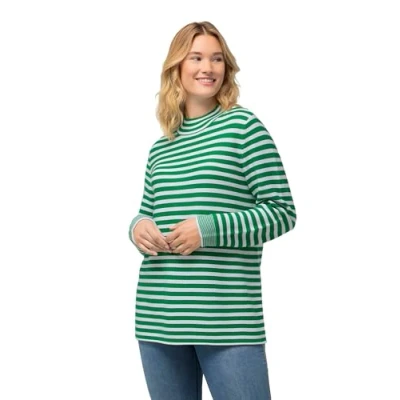 Abbildung von Ulla Popken À Manches Longues Motif Rayures ET Finition BORD ROULÉ Strickpullover, Damen, Größe: 42/44, Vert émeraude