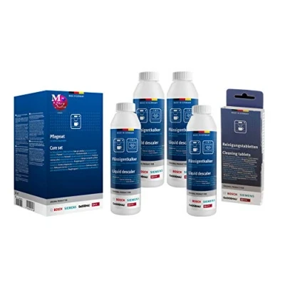Abbildung von Bosch Siemens 00312015 Reinigingsset onderhoudsset voor volautomatische koffiemachines 4X 250ML vloeibare ontkalker + 10 reinigingstabletten