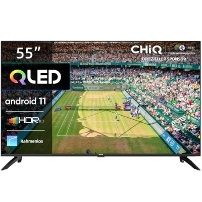 Abbildung von CHiQ 55 Zoll (139 cm) LED Fernseher U55QG7V, 4K UHD, QLED, Smart TV, Android 11, HDR HDR10, WCG, Prime Video, Dolby Vision, Google Assistant, works with, Alexa, Chromecast, Rahmenloses Design