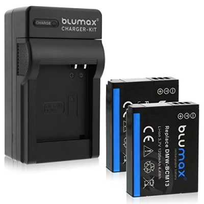 Abbildung von Blumax 2X Akku ersetzt Panasonic DMW BCM13 / E 1200mAh + Ladegerät für passend zu Lumix DMC Reihe TZ40 TZ41 TZ55 TZ56 TZ58 TZ60 TZ61 TZ70 TZ71 ZS30 ZS40 TS5