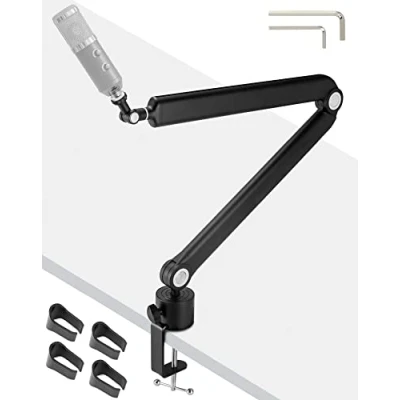 Abbildung von QWORK Mikrofonständer Kabel Verbergen Mic Sand Boom Arm mit Tischklemme 2 kg Kapazität