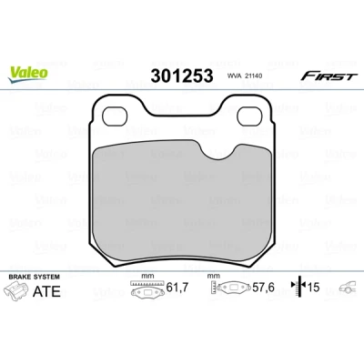Abbildung von VALEO 301253 Bremsbelagsatz FIRST Hinterachse exkl. Verschleißwarnkontakt ohne Anti Quietsch Blech OPEL: Astra F CC, Calibra A, Kadett E CC