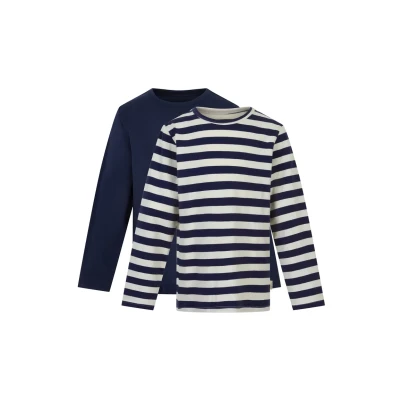 Abbildung von MINYMO Jungen Kinder 2er Pack Longsleeve Langarmshirt Shirt Rundhalsausschnitt Basic gestreift 3934, Größe:104, Farbe:Marshmallow (111)