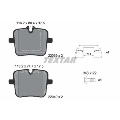 Abbildung von TEXTAR 2203901 Bremsbelagsatz für Verschleißwarnanzeiger vorbereitet mit Bremssattelschrauben Zubehör BMW: 5 Limousine, 7, X5