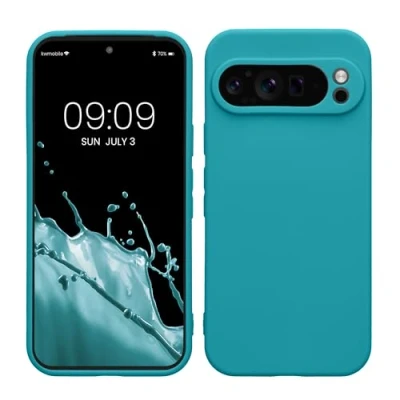Abbildung von kwmobile Handyhülle kompatibel mit Google Pixel 9 Pro Hülle Handy Case aus weichem Silikon in Petrol matt