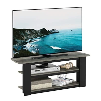 Abbildung von Furinno Parsons TV Unterhaltungszentrum mit 3 Ebenen, holz, Eiche Grau/Schwarz, 34.04 x 41.91 cm