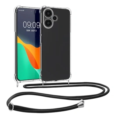 Abbildung von kwmobile Necklace Case kompatibel mit Xiaomi Redmi Note 13 Pro+ 5G / Pro Plus Hülle Silikon Cover Handykette Band Handyhülle Transparent Schwarz