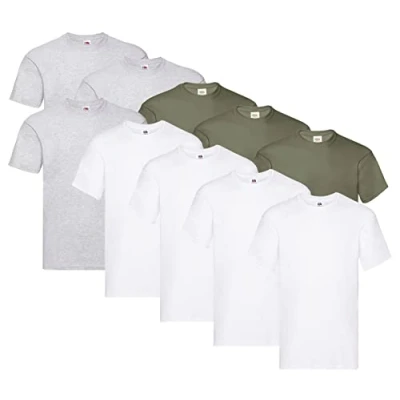 Abbildung von Fruit of the Loom Original T Shirt, Farbe:4X Weiss + 3X Grau Olive 1 HL Kauf Notizblock, Größe:XXL