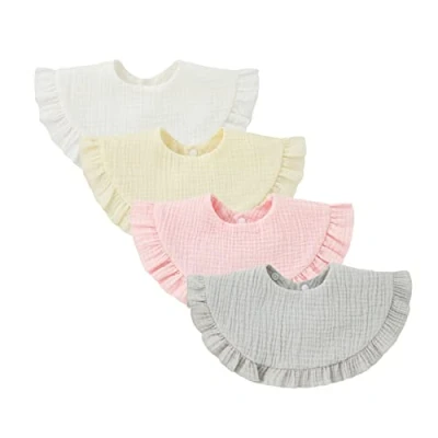 Abbildung von Nishine 4 Stück Unisex Baby Musselin Bandana Sabberlätzchen 360 Grad drehbare Baumwolle Kinderkrankheiten Füttern Sabbern Lätzchen für Jungen Mädchen(Weißer Satz)