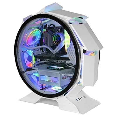 Abbildung von MarsGaming MCORB Weiß, Micro ATX XL Gaming PC Gehäuse, Custom Rundes Design, Gehärtetes Doppelglas, MCORBW