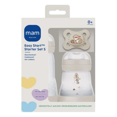 Abbildung von MAM Easy Start Anti Colic Starter Set S, Baby Erstausstattung mit 2 Flaschen (160 ml &amp; 260 ml) inkl. Sauger Größe 1 und Schnuller, Geschenk Set, ab der Geburt, beige