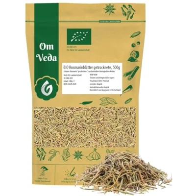 Abbildung von BIO Rosmarin getrocknet rein und naturbelassen Rosmarinblätter mit intensives Aroma Ideal für Gewürzmischungen &amp; Tee OmVeda (500g)