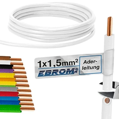 Abbildung von EBROM Aderleitung Einzelader starr PVC Leitung Verdrahtungsleitung H07V U 1,5 mm² mm2 Farbe: weiß viele Längen wählbar, von 10 Meter bis 100 Ihre ausgewählte Länge: m