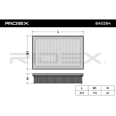 Abbildung von RIDEX 8A0284 Luftfilter 60 196 304 Filtereinsatz KIA: Carnival 2, I