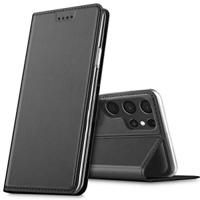 Abbildung von Verco Handyhülle für Samsung Galaxy S23 Ultra, Premium Handy Flip Cover Ultra 5G Hülle [integr. Magnet] Book Case PU Leder Tasche, Schwarz