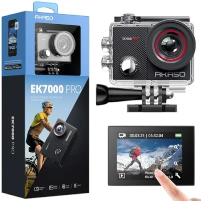 Abbildung von AKASO Action Cam 4K 20MP WiFi 40M Unterwasserkamera Wasserdicht Ultra HD Touchscreen Einstellbar Weitwinkel EIS Actioncam mit 2.4G Fernbedienung und 25 Zubehör Kit