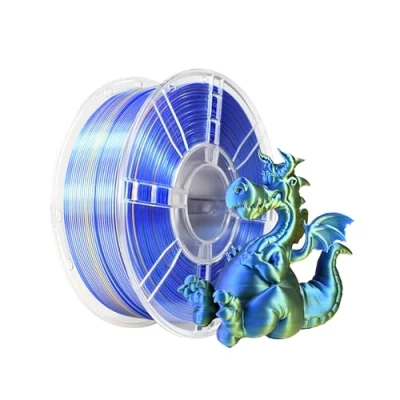 Abbildung von iBOSS Zweifarbiges Seidenfilament PLA PRO Filament 1.75mm, 1kg 3D Drucker Seide PLA+, Plus Glänzend Maßgenauigkeit +/ 0.02 mm, Passen die meisten FDM Drucker(Seide Blau &amp; Gold)