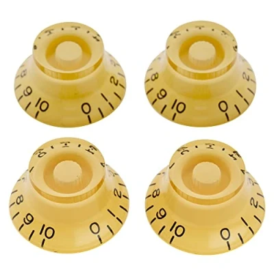 Abbildung von Musiclily Pro Metrische Größe 18 Splines Hutform Potiknopfe Top Hat Bell Knobs für Epiphone Les Paul SG Style E Gitarre, Creme (4er Set)