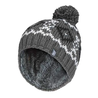 Abbildung von HEAT HOLDERS Herren Winter Warm Fleece Mütze/Beanie mit Bommel (One Size, Grey/White)
