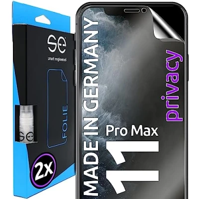 Abbildung von 2x se® 3D SCHUTZFOLIE Privacy für Apple iPhone 11 Pro Max ,Blickschutz entspiegelt, 100% Fingerabdruck &amp; FaceID kompatibel, anti Fingerabdrücke, Stoß Kratzfest, hüllenfreundlich aus Deutschland
