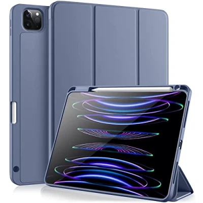 Abbildung von Vobafe Hülle Kompatibel mit iPad Pro 11 Zoll 2022/2021/2020/2018, TPU Flexible Rückseite Abdeckung Stifthalter, Unterstützt 2. Gen Pencil, Auto Schlafen/Wachen, Blau grau