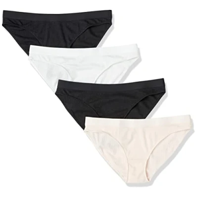 Abbildung von Amazon Essentials Damen Gerippter Bikini Slip, 4er Pack, Schwarz/Blassrosa/Grellweiß, 36