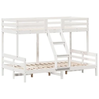 Abbildung von vidaXL Etagenbett, Hochbett mit Leitplanken, Stockbett für Schlafzimmer, Bett Holzbett Einzelbett, Weiß 90x200/120x200cm Massivholz Kiefer