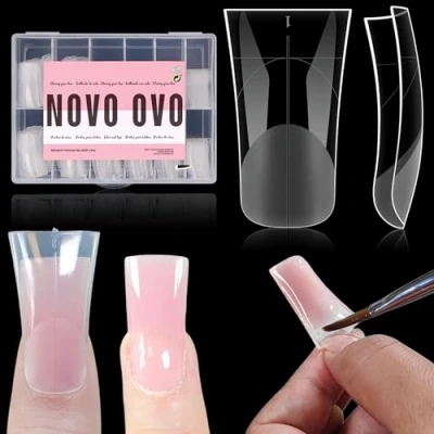 Abbildung von NOVO OVO Duck Nail Doppelformen für Polygel Zehennagelverlängerung, wiederverwendbare Vollabdeckungsformen französische Spitze, Acryl Enten, Nagelkunst Design Formen Maniküre, Salon und