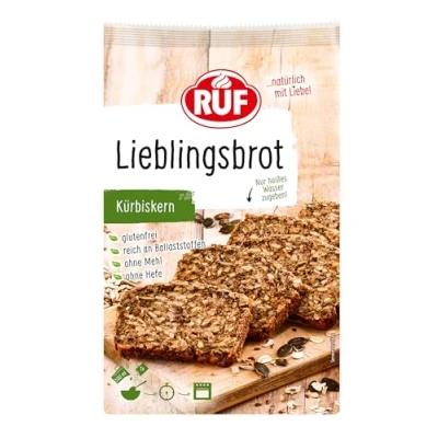 Abbildung von RUF Lieblingsbrot Kürbiskern, Brot Backmischung, Brotmischung, Brotteig Mischung, für wie vom Bäcker, glutenfrei, ohne Mehl und Hefe, 1 x 600g