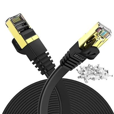 Abbildung von Veetop 5m Lan Kabel Cat 7 Netzwerkkabel Flach für 10 Gigabit Ethernet mit vergoldetem RJ45. Schwarz