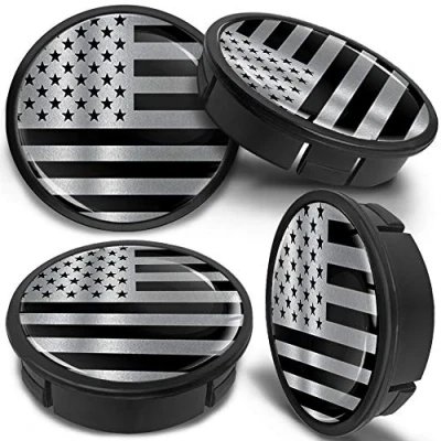 Abbildung von SkinoEu 4 x 60mm Universal Schwarz Silber USA Flagge Fahne Alufelgen Nabenkappen Felgen Kappen Felgendeckel Radkappen Radnabendeckel Nabendeckel Felgenkappen CX 16