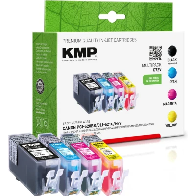 Abbildung von KMP Druckerpatronen C72V schwarz, cyan, magenta, gelb kompatibel zu Canon PGI 520 BK, CLI 521 C/M/Y, 4er Set