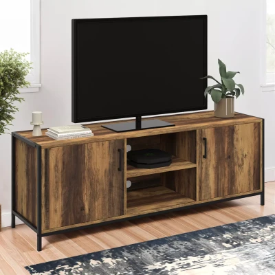 Abbildung von Industrielles TV Möbel 140 cm dunkles Holz mit 2 Türen IDMarket