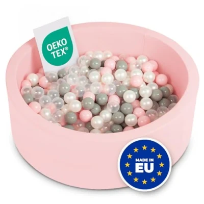 Abbildung von SELONIS Bällebad Bällepool Für Baby Kinder 90X30cm/200 Bälle Rund, Rosa: Perle/Grau/Transparent/Puderrosa