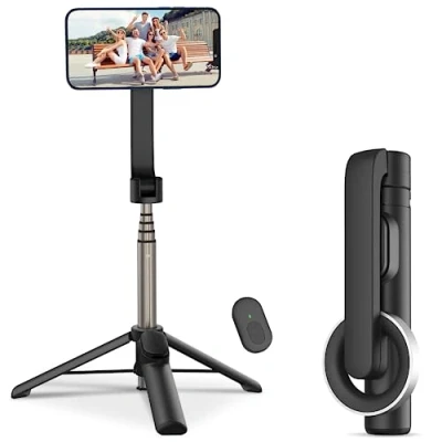 Abbildung von FANTCOO Magnetischer Selfie Stick, 71,1 cm ausziehbares Handy Stativ mit Fernbedienung, tragbares für iPhone 15, 14, 13, 12, 11 Serie und alle Smartphones (schwarz)