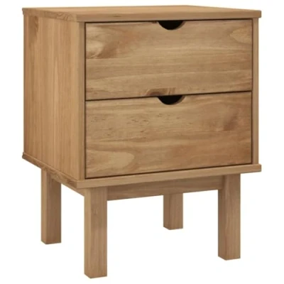 Abbildung von vidaXL Massivholz Nachttisch mit 2 Schubladen Nachtschrank Nachtkonsole Beistellschrank Nachtkommode OTTA 45x39x57cm Kiefernholz