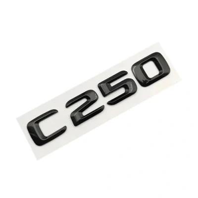 Abbildung von ABS schwarzes Logo C200 C220 C250 C300 C350 C400 C450 Emblem Buchstaben Autoaufkleber kompatibel mit Mercedes Benz W205 W204 W203 Zubehör (Color : C250)