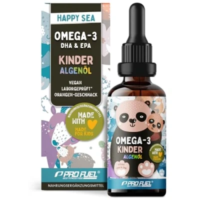 Abbildung von Omega 3 vegan für KINDER (50 ml) DHA &amp; EPA Algenöl mit 250 mg und 130 pro Tag leckerer Orangen Geschmack laborgeprüft Zertifikat Vorrat 62 Tage 100%