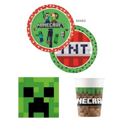 Abbildung von Procos Party Set Minecraft, 52 teiliges Geschirrset für Kindergeburtstag und Mottoparty, Tischdeko