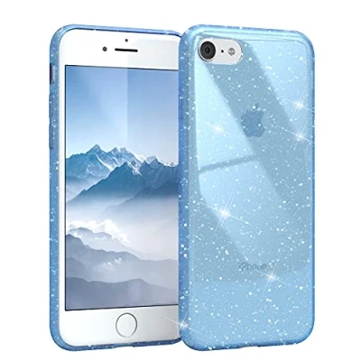 Abbildung von EAZY CASE Hülle kompatibel mit iPhone SE (2022/2020) / 8/7 Schutzhülle Glitzer, Handyhülle, Schutzhülle, Back Cover Glitter, TPU/Silikon, Transparent/Durchsichtig, Blau