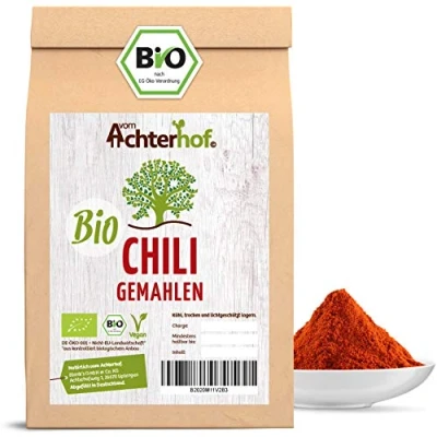 Abbildung von Chili Pulver BIO (250g) rot scharf aus getrockneten Chilischoten fein gemahlen Chilipulver vom Achterhof