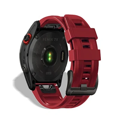 Abbildung von KeeFos 26mm QuickFit Armband Kompatibel mit Garmin Fenix 7X/Fenix 6X/Fenix 6X Pro/Fenix 5X/Fenix 5X Plus, Silikon Ersatzarmband Herren Damen für 3/Fenix 3 HR (Rot)