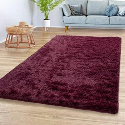 Abbildung von TT Home Teppich Wohnzimmer Hochflor Langflor Weich Soft Modernes Einfarbiges Design, Farbe:Violett, Größe:200x290 cm