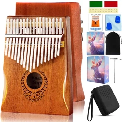 Abbildung von Kalimba 17 Schlüssel Daumenklavier Tragbares Mbira Sanza Finger Piano Professionelles Musikinstrument Marimbaphone mit Schutzhülle, Lernanleitung, Stimmhammer für Kinder Erwachsene Anfänger
