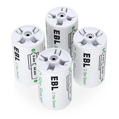 Abbildung von EBL Mono D Akkuadapter für AA Akkus und Batterien 4 Stück
