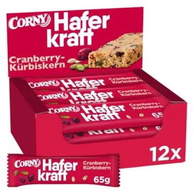 Abbildung von Haferriegel Corny Haferkraft Cranberry Kürbiskern, Vollkorn &amp; Vegan, Großpackung 12x65g