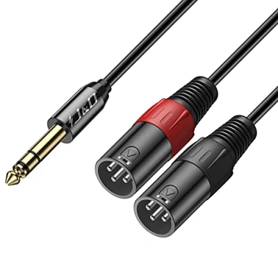 Abbildung von J&amp;D TRS 6,35mm (1/4 Zoll) auf Dual XLR Y Splitter Kabel, PVC Geschält 2x Männlich zu 1/4&quot; Unbalanced Stereo Audio Patch Adapterkabel für Speaker Mic Gitarre Mixer AMP, 1,8m