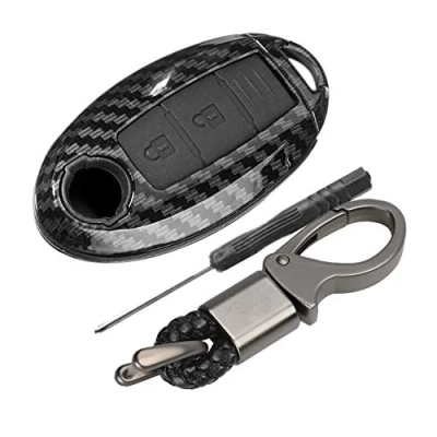 Abbildung von Happyit ABS Kohlefaser Shell + silikon autoschlüssel Abdeckung Fall Keychain für Nissan 350z Qashqai x Trail Kick tiida Pathfinder Murano Hinweis Juke 3 Tasten (Schwarz)