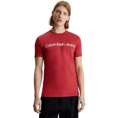 Abbildung von Calvin Klein Jeans Herren T Shirt Kurzarm Institutional Logo Slim Fit, Rot (Garnet), XXS